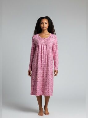 NEW Kmart Pink K Floral Long Sleeve Midi Nightgown Dress Size L